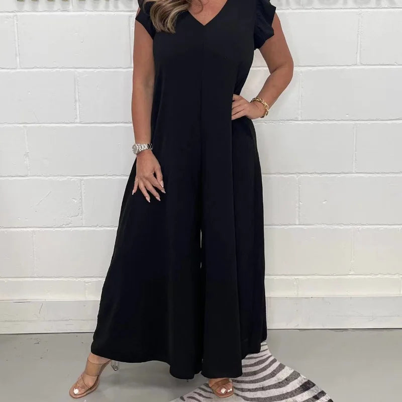 Flutter Sleeve Wide-Leg Jumpsuit | Vibrant Polyester | Flowy and Stylish