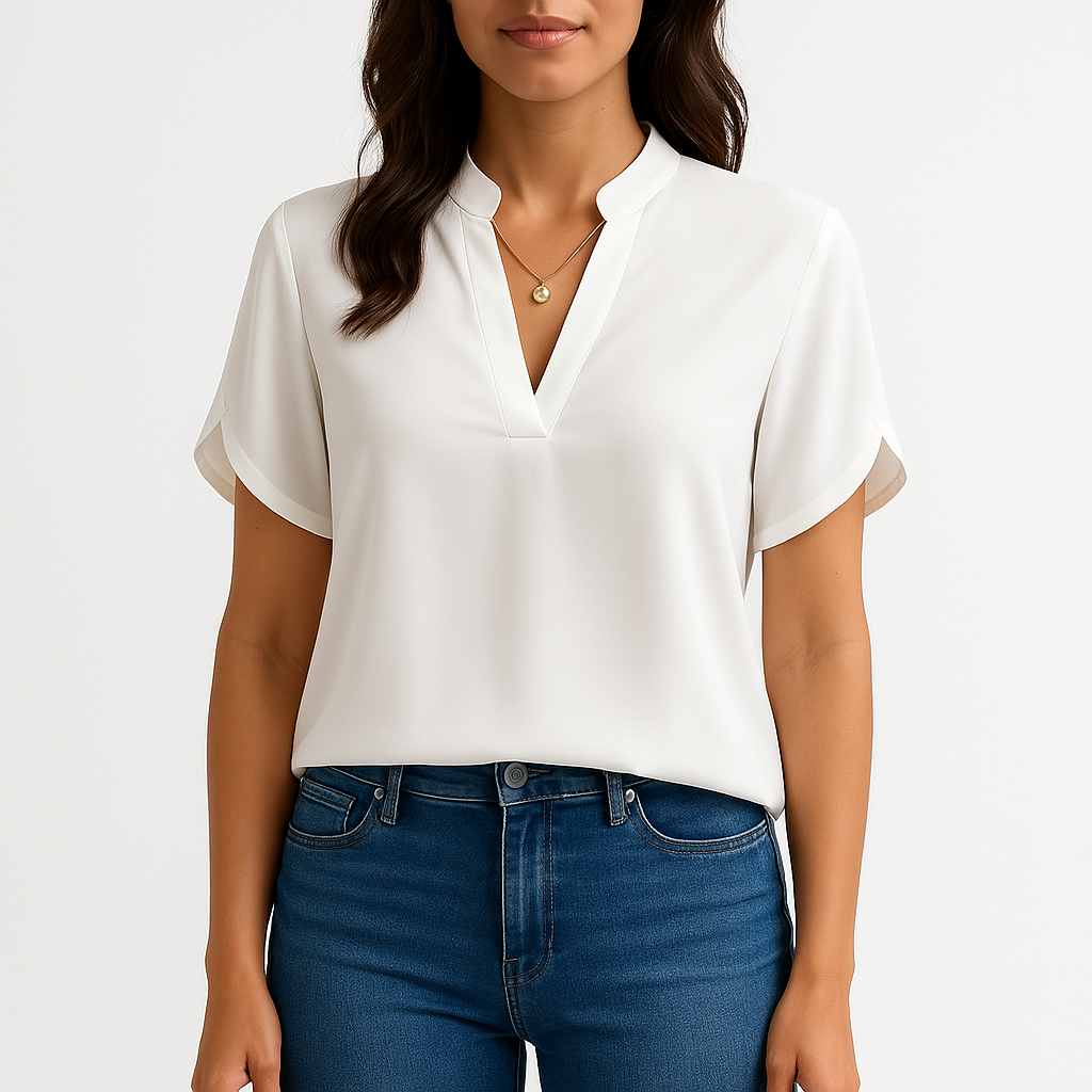 Classic V-Neck Blouse | Silky Polyester | Effortless Sophistication