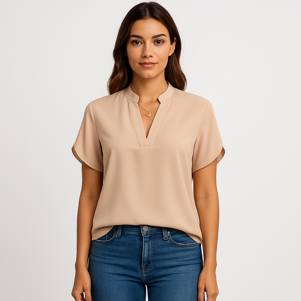 Classic V-Neck Blouse | Silky Polyester | Effortless Sophistication