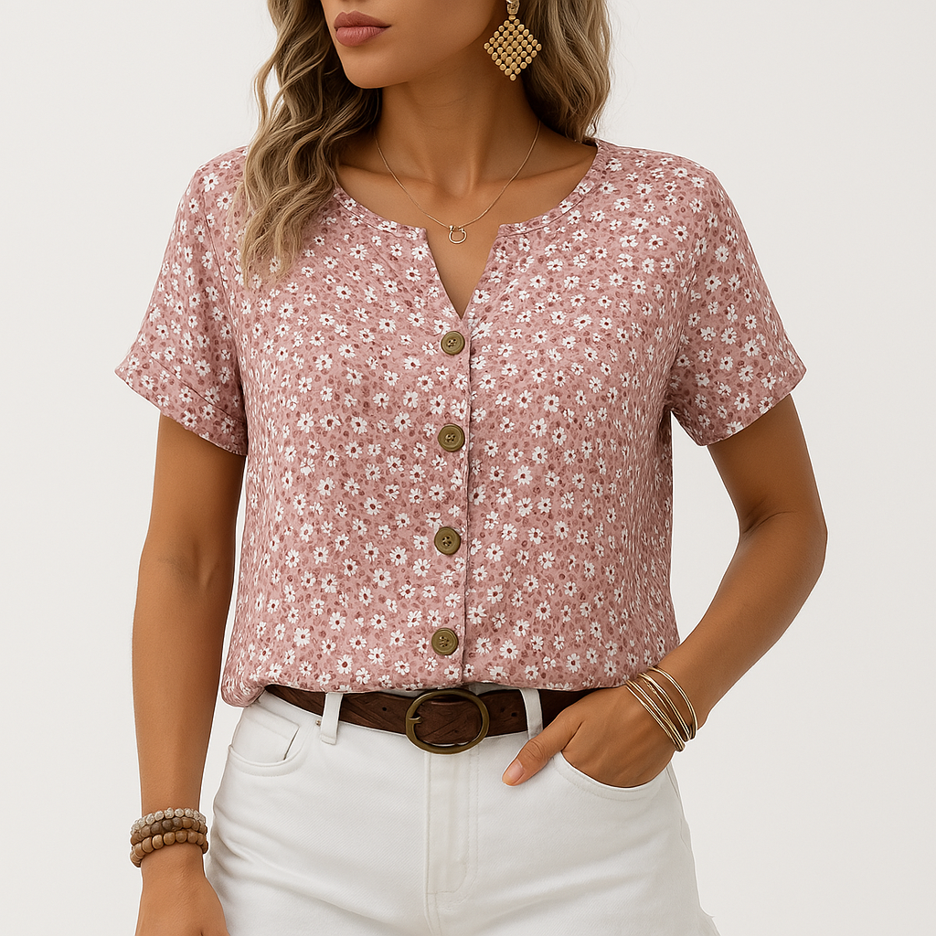 Floral Button-Up Blouse | Soft Polyester | Casual Summer Charm
