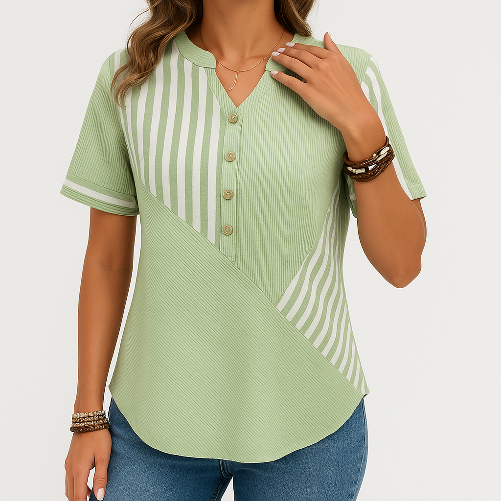 Striped Button-Up Blouse | Lightweight Cotton Blend | Modern Casual Chic