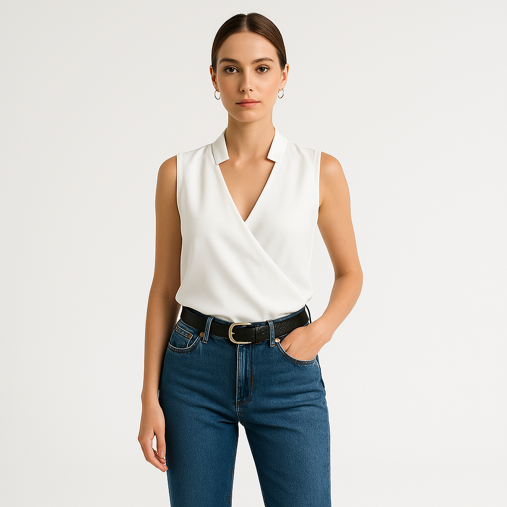 Sleeveless Wrap Blouse | Silky Polyester | Effortless Sophistication