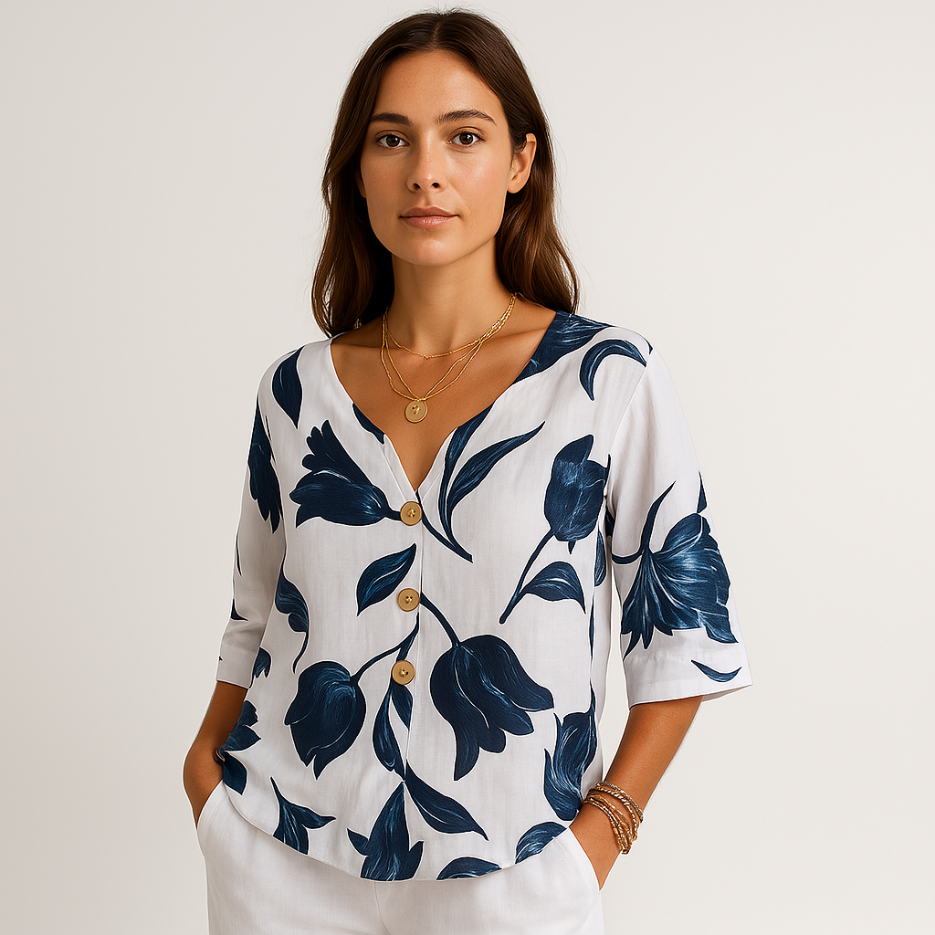 Floral Linen Button-Up Blouse | Effortless Elegance