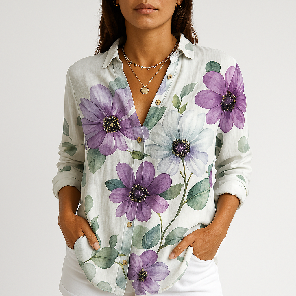 Floral Embroidered Button-Up Shirt | Lightweight Cotton Blend | Subtle Boho Charm