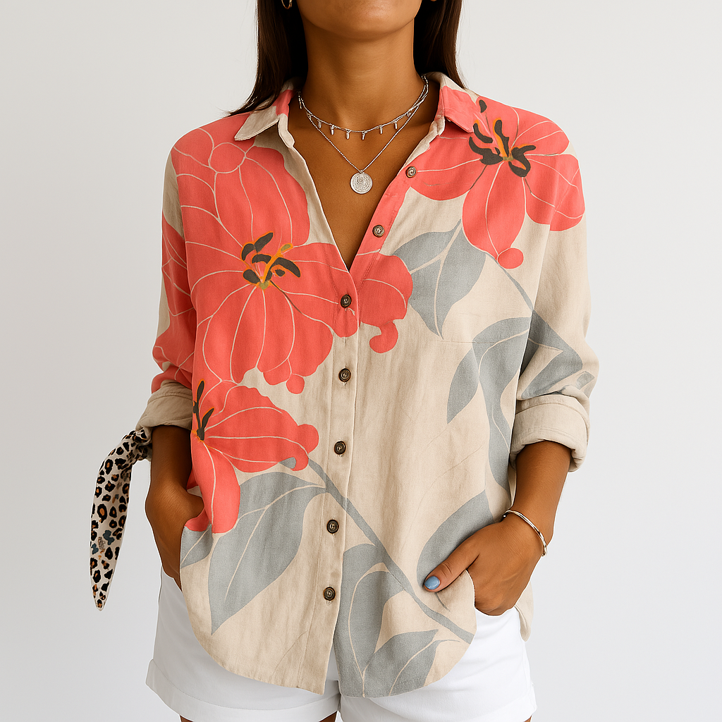 Floral Embroidered Button-Up Shirt | Lightweight Cotton Blend | Subtle Boho Charm