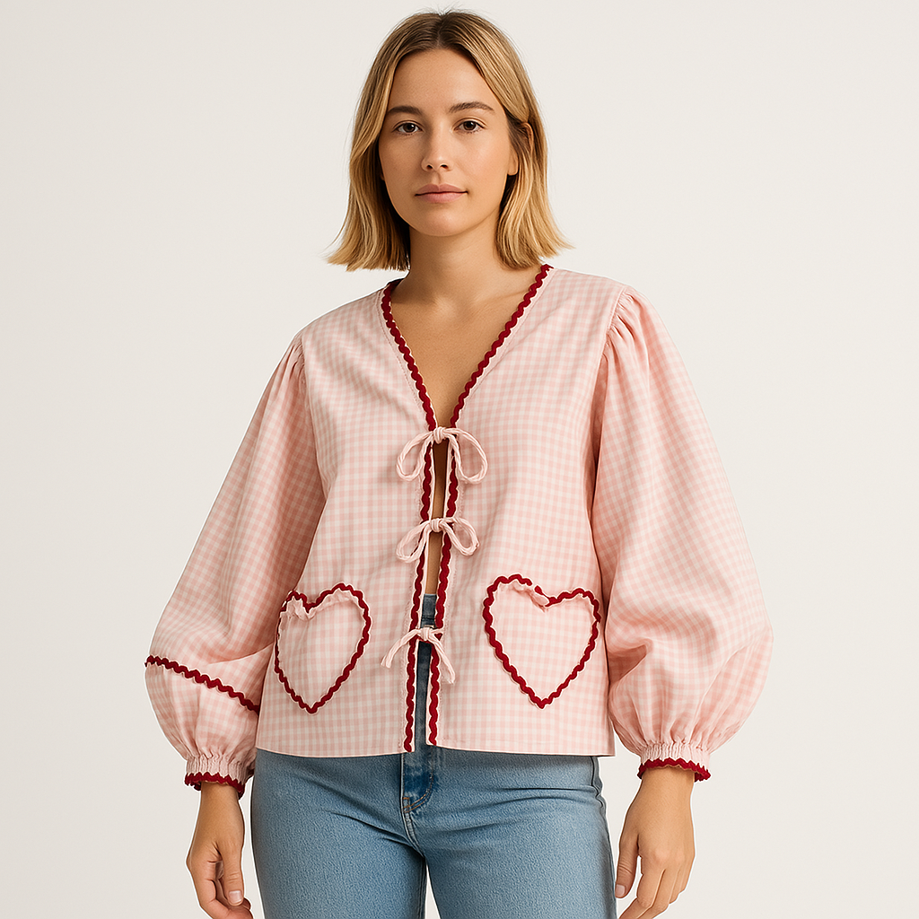 Pink Gingham Tie-Front Blouse | Playful Vintage Charm