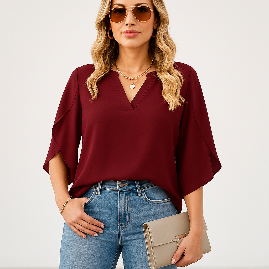 Flutter Sleeve Blouse | Flowing Polyester | Effortless Elegance