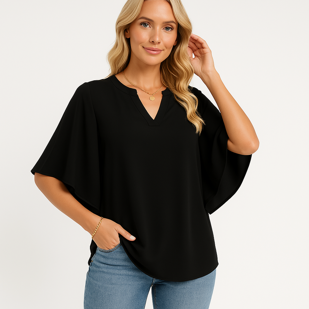 Flutter Sleeve Blouse | Flowing Polyester | Effortless Elegance