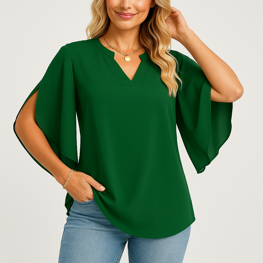 Flutter Sleeve Blouse | Flowing Polyester | Effortless Elegance