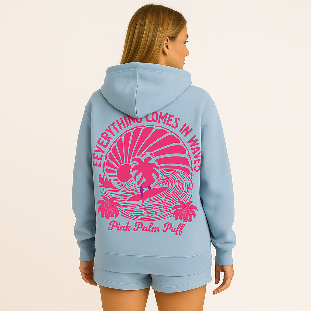 Pink Beach Graphic Hoodie | Cozy Cotton Blend | Relaxed Coastal Vibes