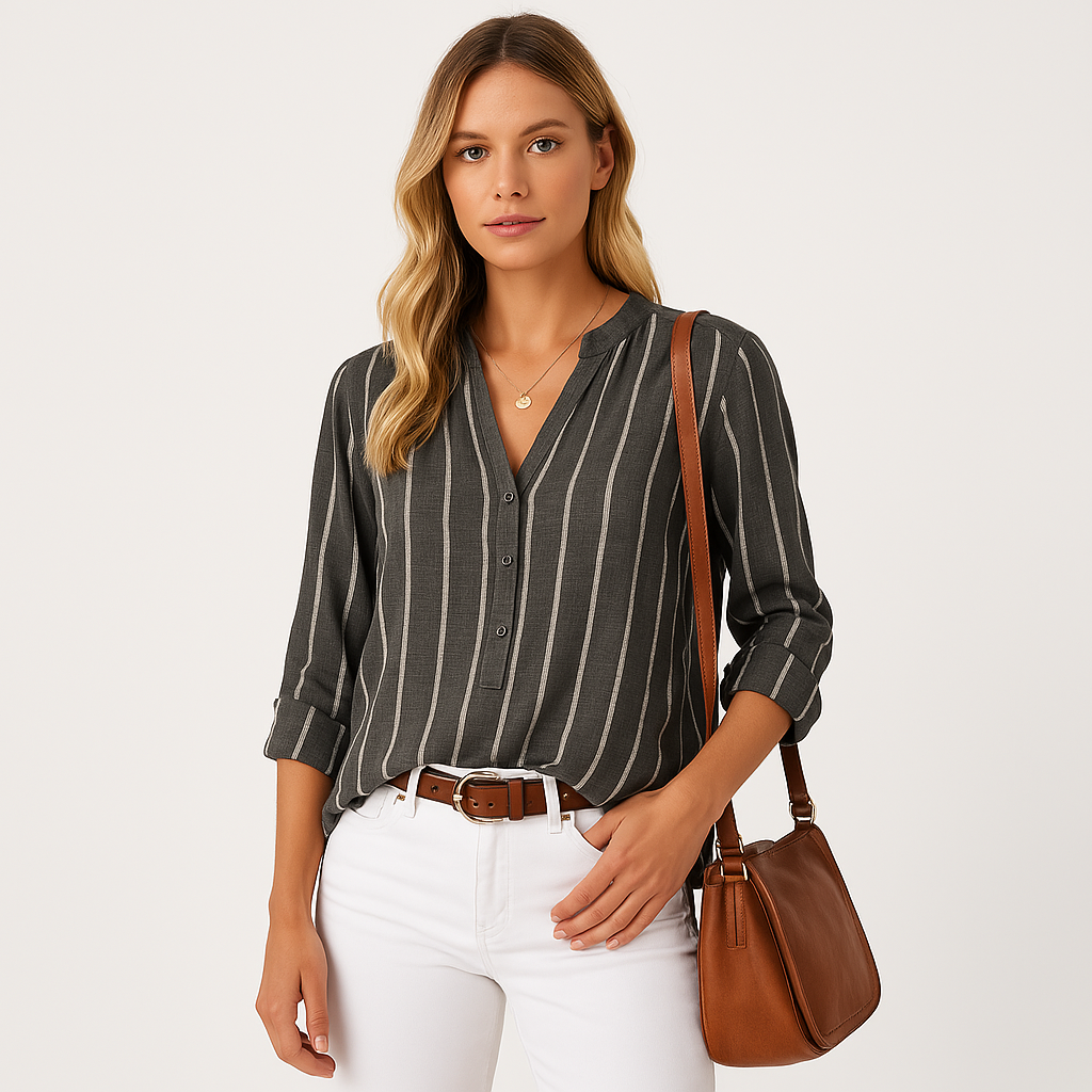Striped Button-Down Blouse | Cotton-Polyester Blend | Casual and Lightweight