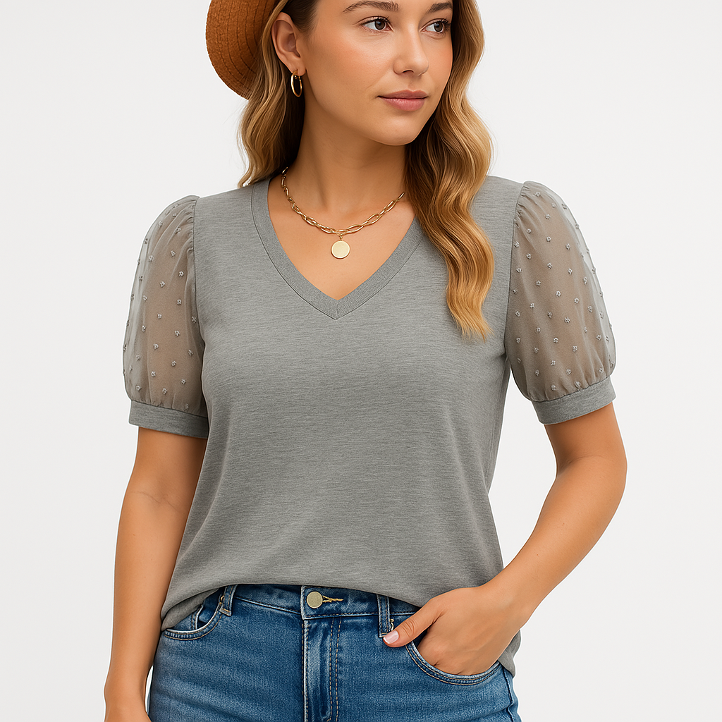 Puff Sleeve Blouse | Sheer Mesh | Feminine and Chic