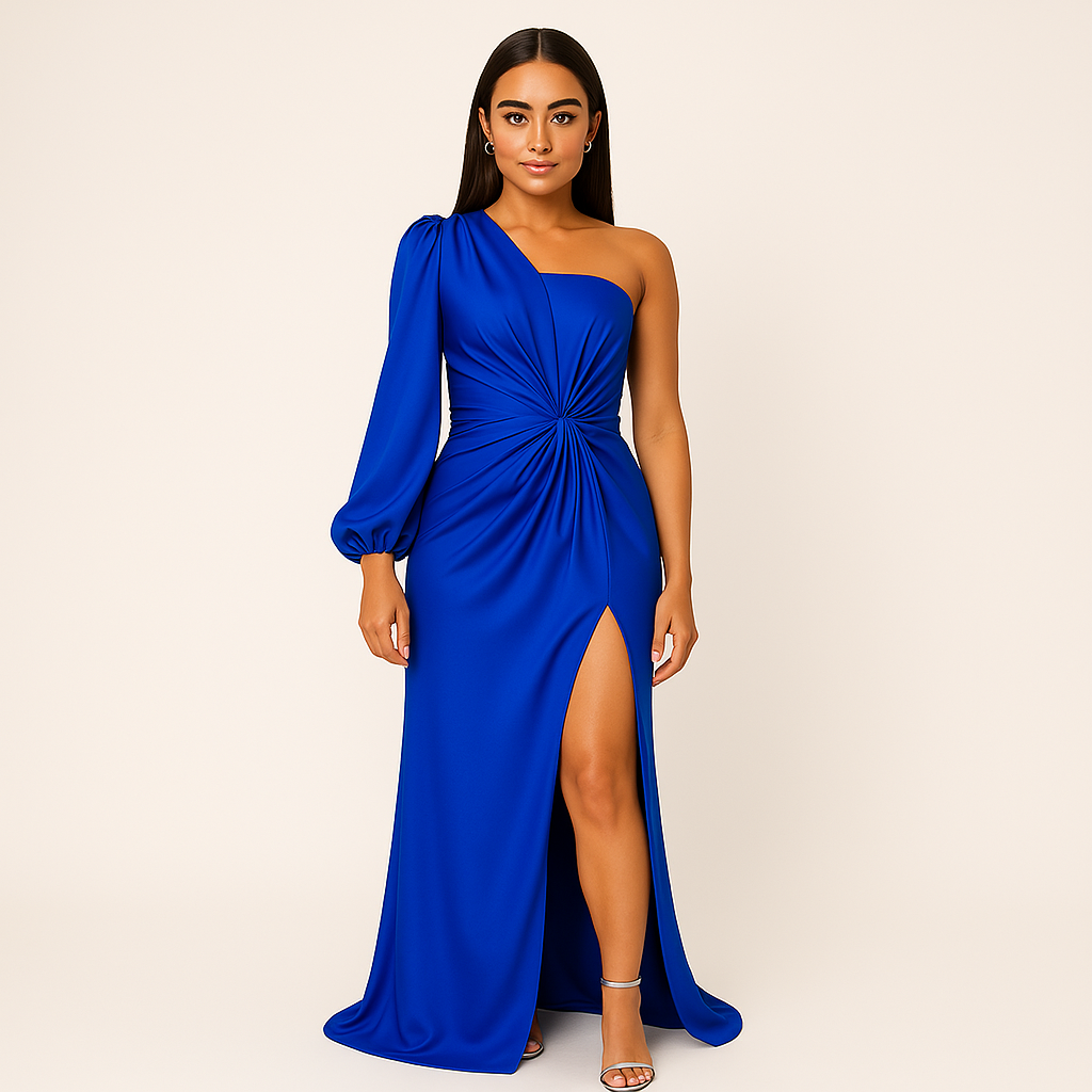 Satin Evening Gown | Teal One-Shoulder | Elegant and Sophisticated