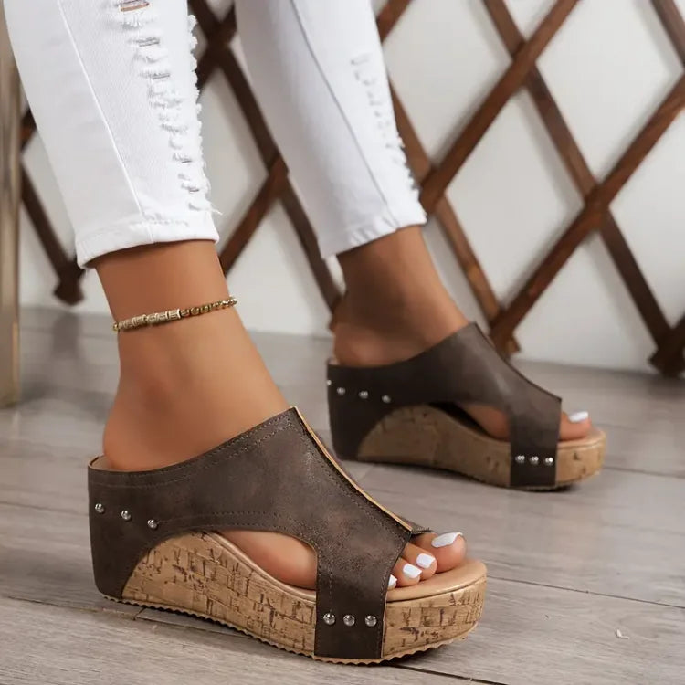 Cork Wedge Sandals | Faux Leather | Stylish and Comfortable