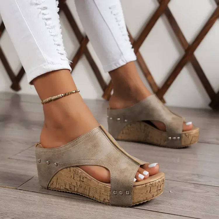 Cork Wedge Sandals | Faux Leather | Stylish and Comfortable