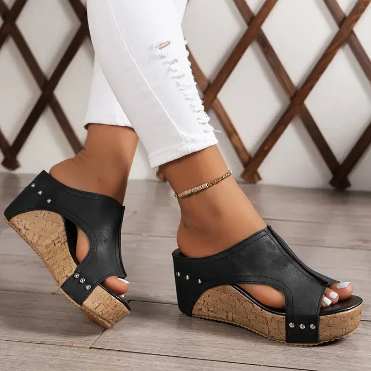 Cork Wedge Sandals | Faux Leather | Stylish and Comfortable