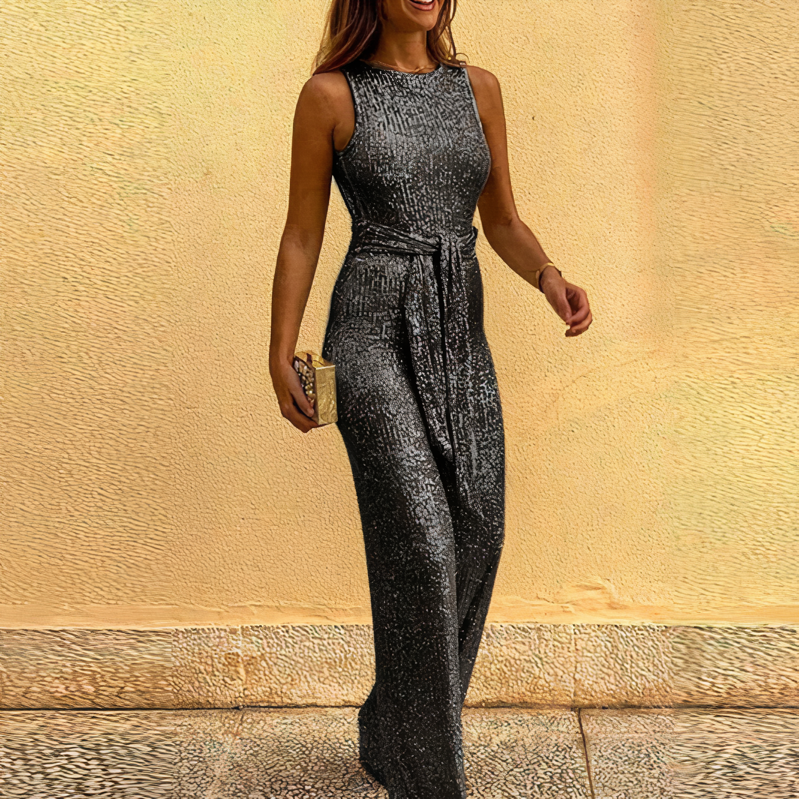 Sequin Sleeveless Jumpsuit | Glittering Polyester Blend | Elegant and Eye-Catching