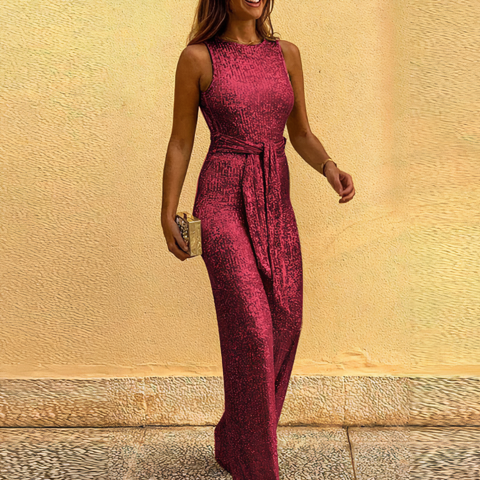 Sequin Sleeveless Jumpsuit | Glittering Polyester Blend | Elegant and Eye-Catching