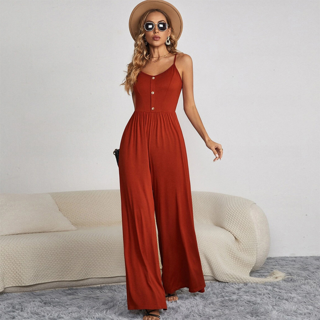 Spaghetti Strap Wide-Leg Jumpsuit | Soft Polyester Blend | Casual and Stylish
