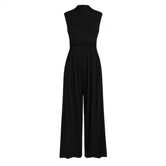 High Neck Wide-Leg Jumpsuit | Royal Blue Polyester | Elegant and Versatile