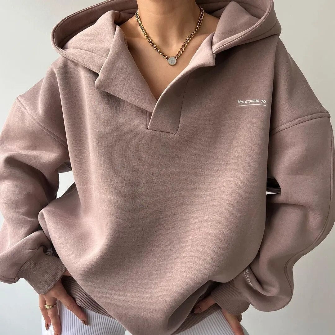 Oversized Open-Collar Hoodie | Soft Cotton Blend | Cozy & Stylish