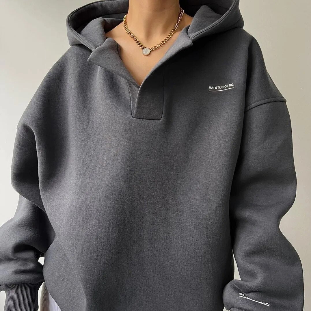 Oversized Open-Collar Hoodie | Soft Cotton Blend | Cozy & Stylish