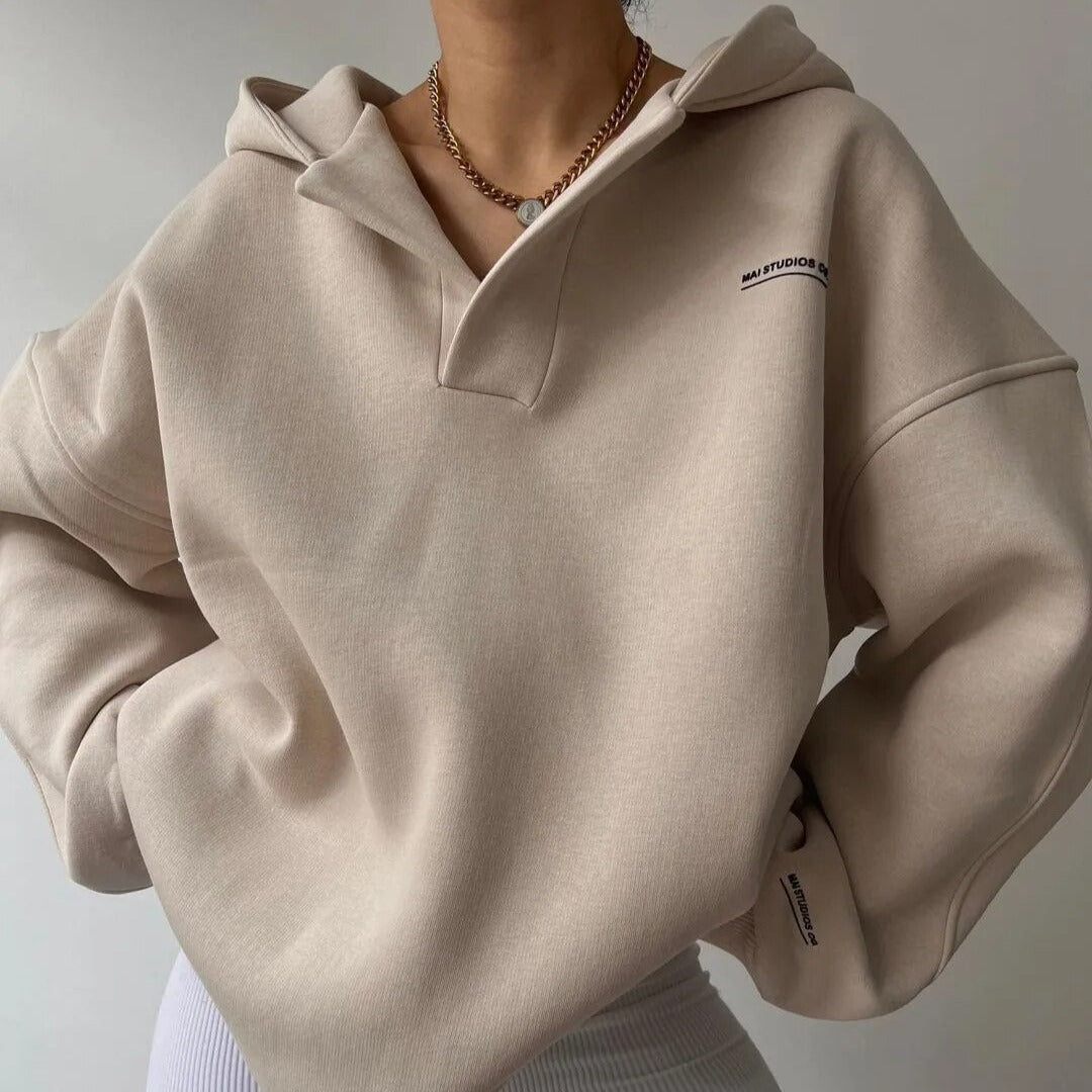 Oversized Open-Collar Hoodie | Soft Cotton Blend | Cozy & Stylish
