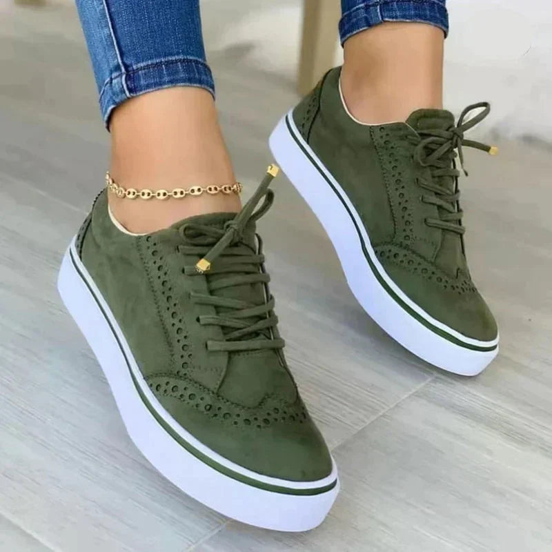 Brown Brogue-Style Platform Sneakers | Faux Suede | Classic and Trendy