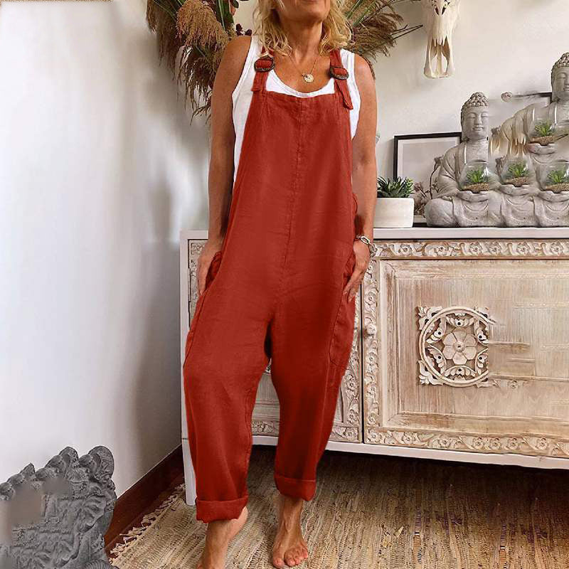 Loose-Fit Linen Overalls | Adjustable Straps | Relaxed and Comfortable
