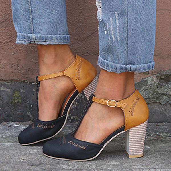 Vintage T-Strap Heels | Two-Tone | Comfortable & Stylish