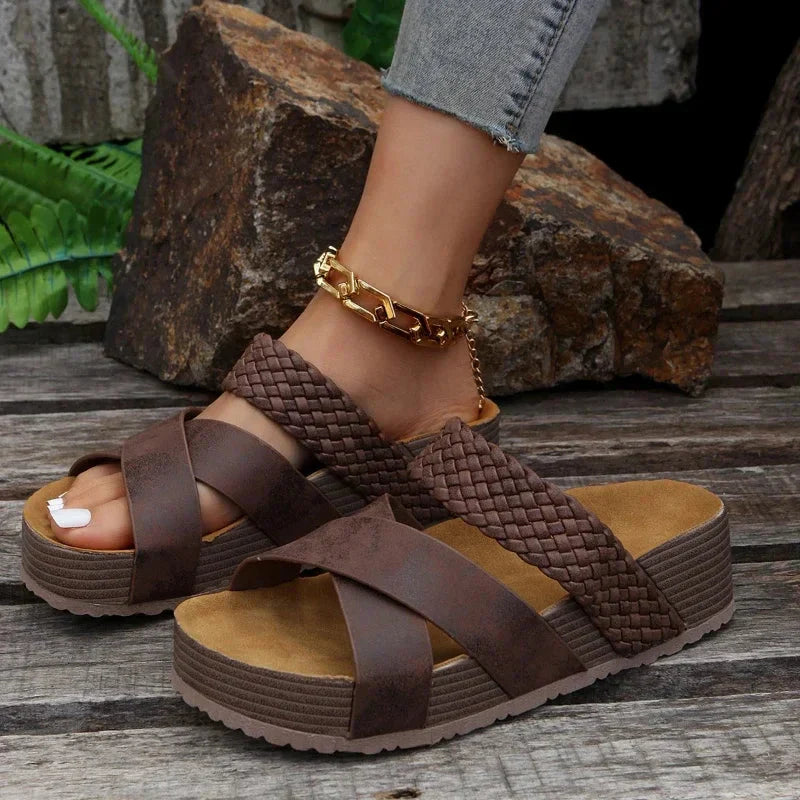 Crisscross Platform Sandals | Woven Detail | Comfortable & Stylish