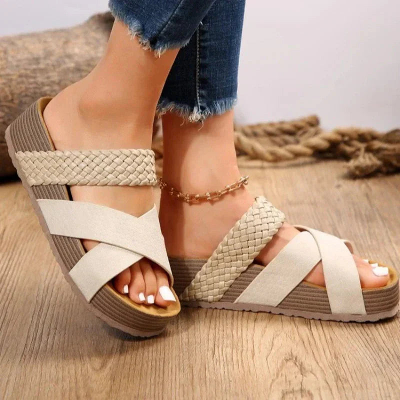 Crisscross Platform Sandals | Woven Detail | Comfortable & Stylish